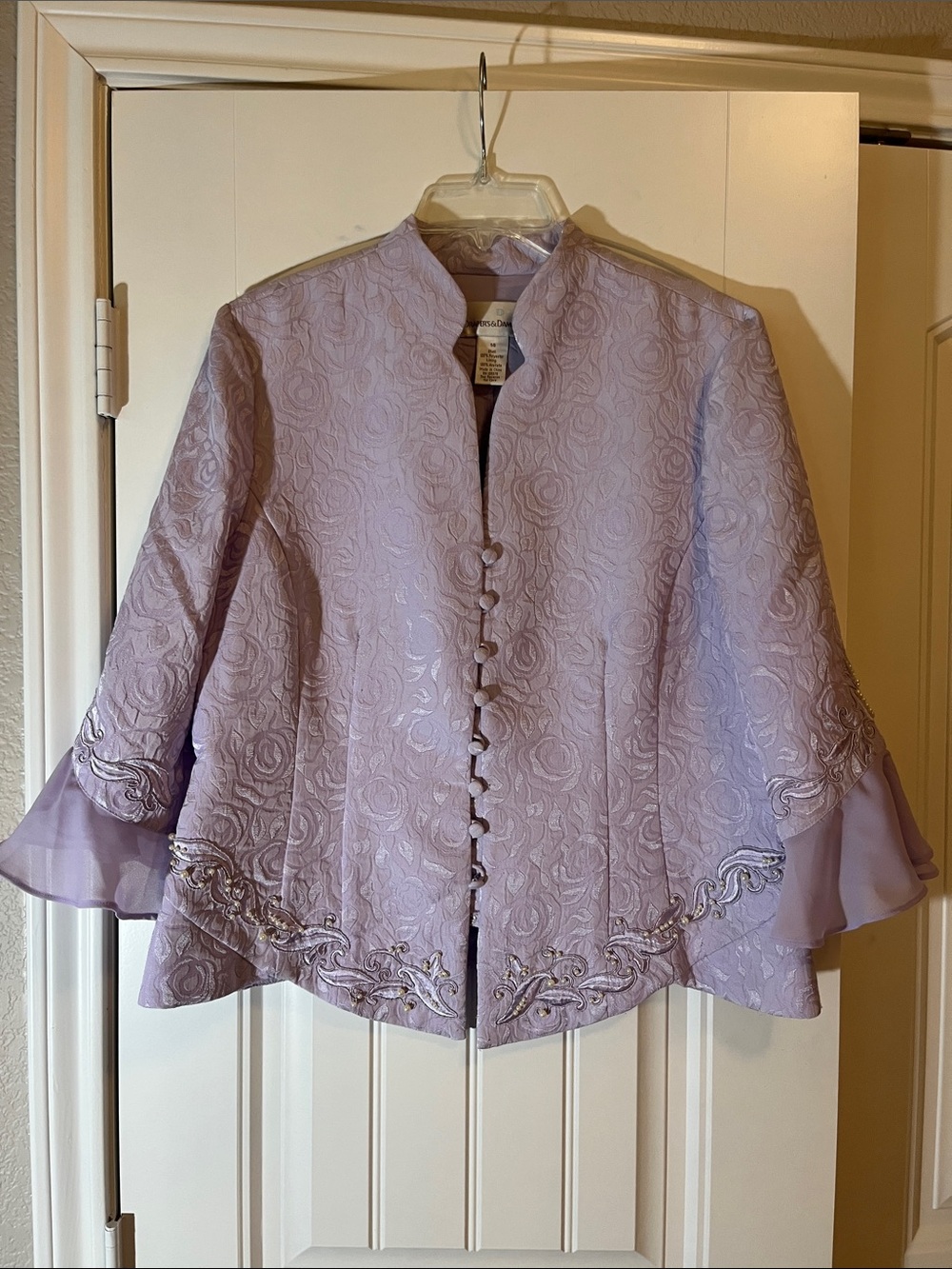 Embroidered Lavender Evening Jacket with Mandarin Collar
